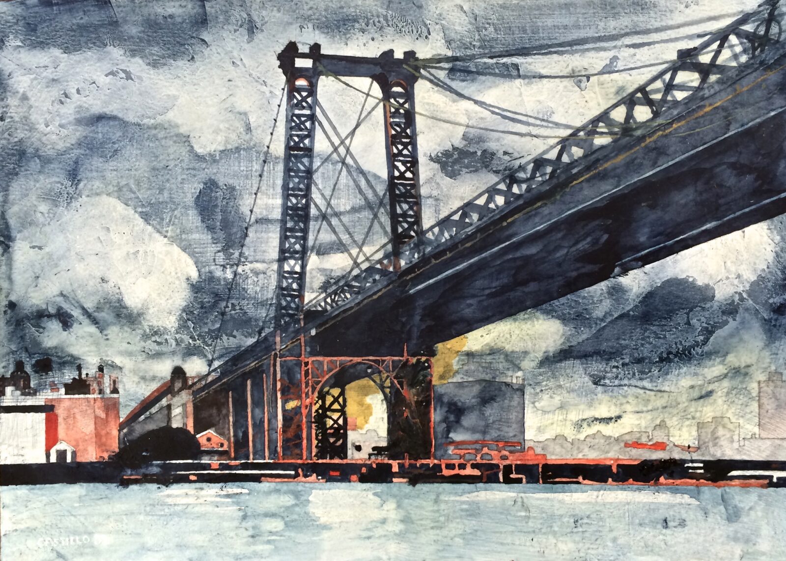 Puente y tormenta, 1992. Acrylic and pencil on paper by Jorge Castillo.