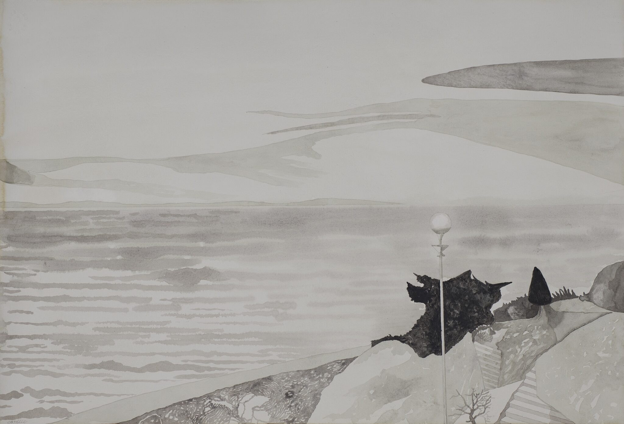 El jardín frente al mar, 2014. Watercolour on paper by Jorge Castillo.