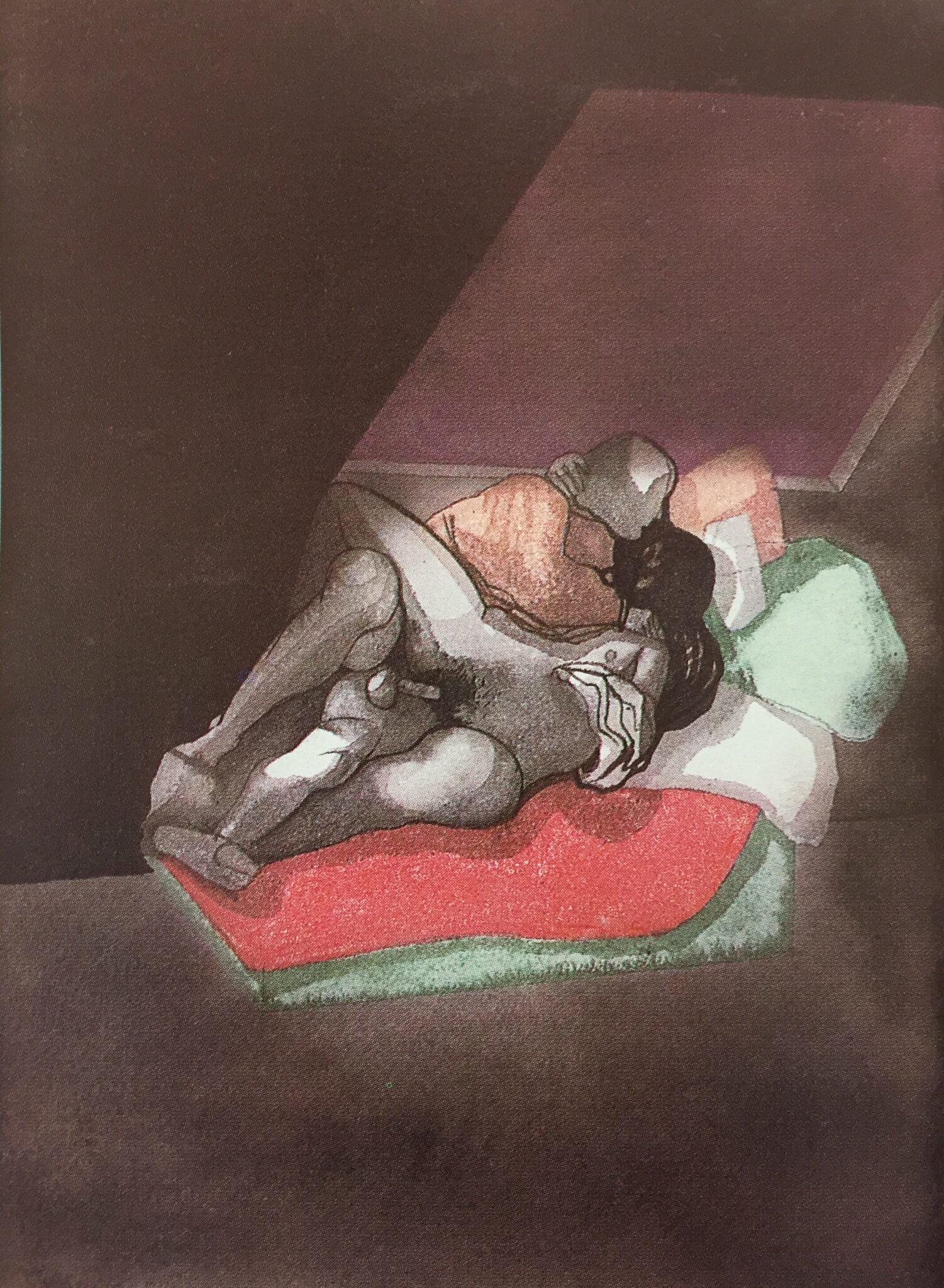 Los Amantes, 1971. Watercolour and pencil on paper by Jorge Castillo.