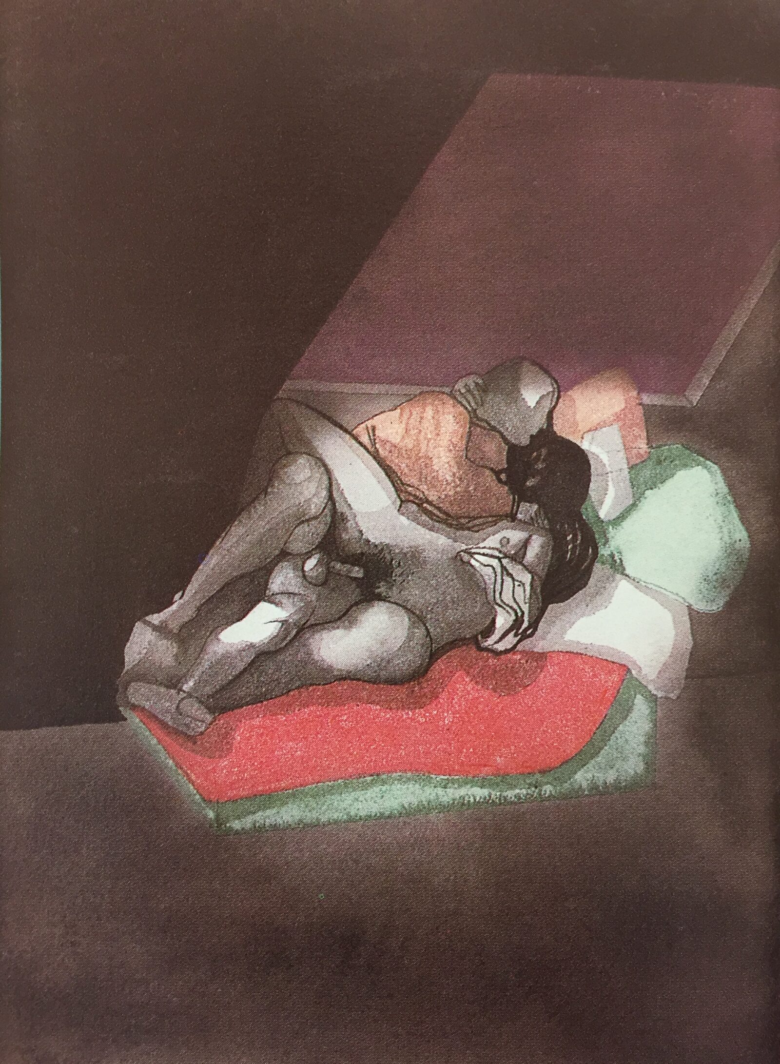 Los Amantes, 1971. Watercolour and pencil on paper by Jorge Castillo.